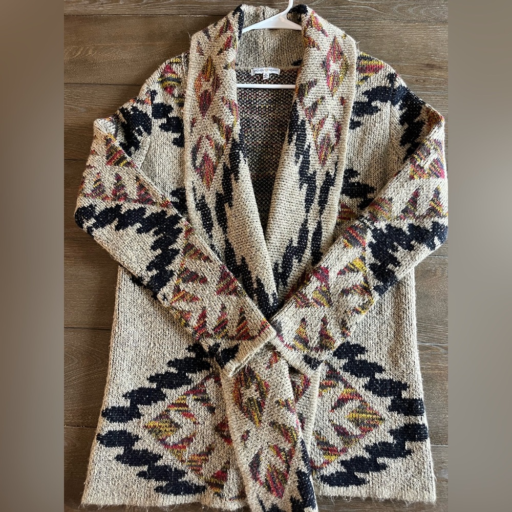 Woven Heart Multicolor Knit Cardigan